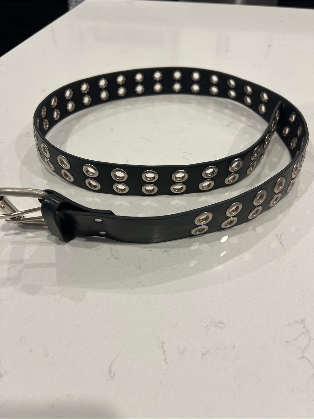 Source Unknown Black Faux Leather Studded Belt with Silver Grommets